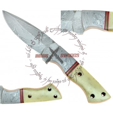 ARMY STYLE DAMASCUS STEEL KNIFE - FULL TANG SHARP FUNCTIONAL  LEATHER HOLSTER